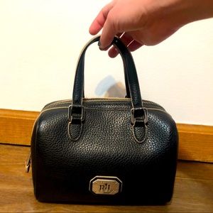 Lauren Ralph Lauren Paley Mini Barrel Purse Leather GUC Black Tan Satchel Bowler